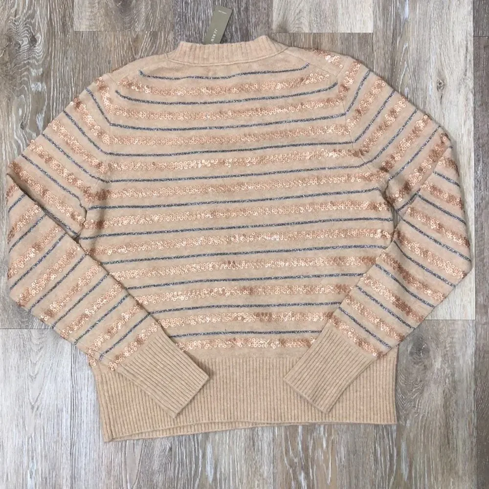 J. Crew Sequin Stripe Supersoft Yarn Sweater Size Medium NWT